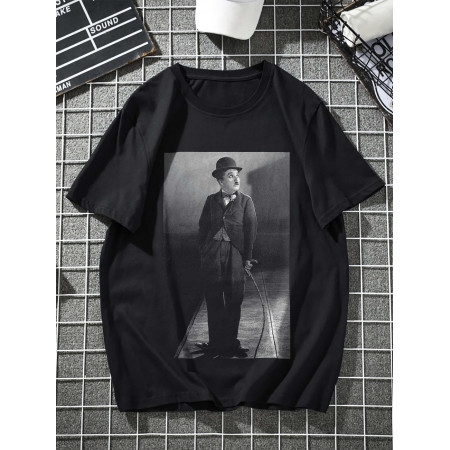 Tricou Charlie Chaplin cu un bat de bumbac